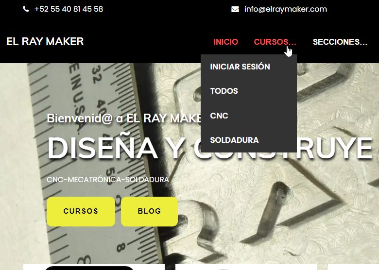 Menú cursos en la PC